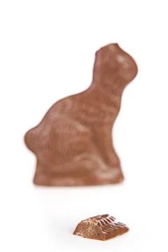 Easter: Chocolate Easter Bunny With Ear Broken Off Stock Photos