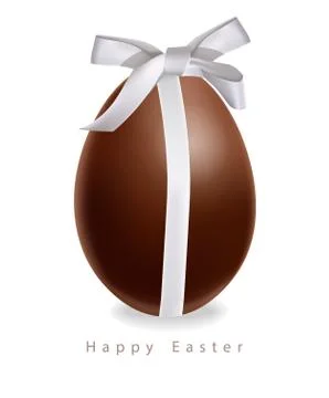 Easter chocolate egg gift bow Vector realistic. Happy Easter card. 3d detaile Stock Illustration
