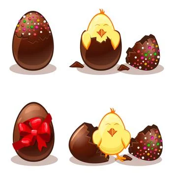 Easter chocolate eggs and chik Stock Illustration