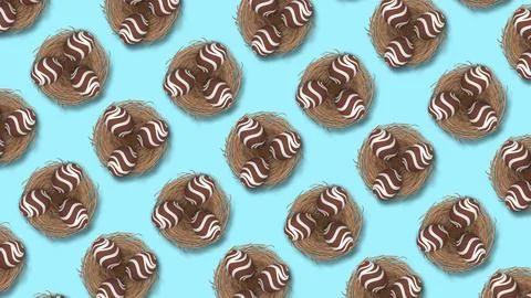 Easter chocolate eggs in nest. full blue easter egg background 스톡 일러스트