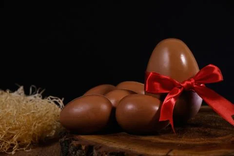 Easter chocolate eggs one big and small Stock Photos