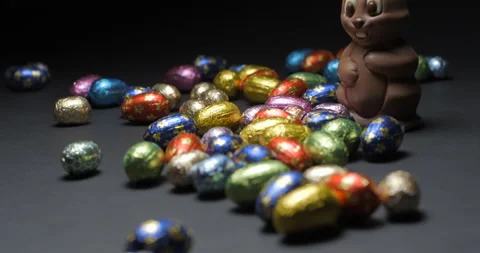 Easter chocolate eggs studio slowmotion 4K Stock Footage 150069412