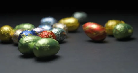 Easter chocolate eggs studio slowmotion 4K Stock Footage 150070127