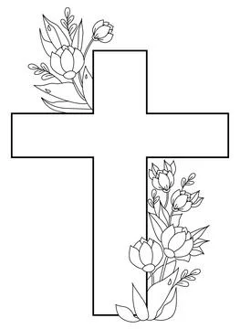 Easter, Christ is risen. Postcard - Big Cross, entwined with a bouquet of flower Stock Illustration