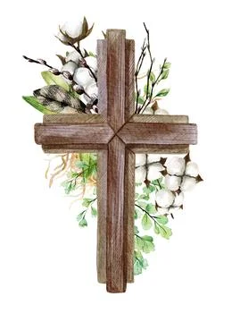 Easter christian cross with floral elements, easter decoration Stock Illustration