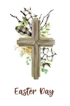 Easter christian cross with floral elements, easter decoration Stock Illustration