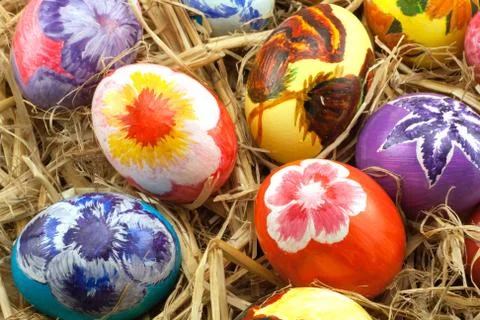 Easter. Christianity .drawing. the easter. on straw. in a nest. symbol, Foto stock