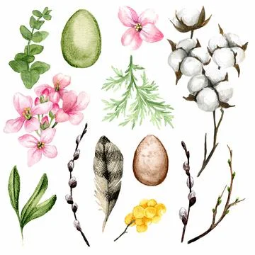 Easter clip art set, spring elements with eggs Illustrazione stock