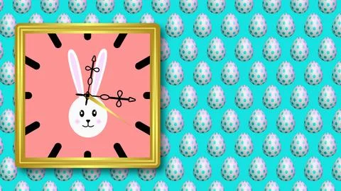 Easter clock on decorated egg wall with bunny Stock Illustration