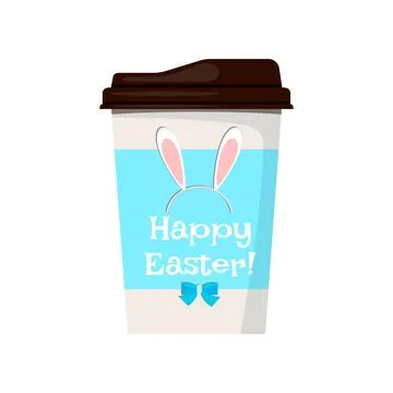 Easter coffee cup with bunny rabbit ears and bow icon isolated on white Illustrazione stock