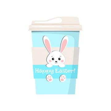 Easter coffee cup with cute bunny rabbit icon isolated on white background. Stock Illustration