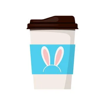 Easter coffee cup with cute bunny ears icon isolated on white background. Stock Illustration