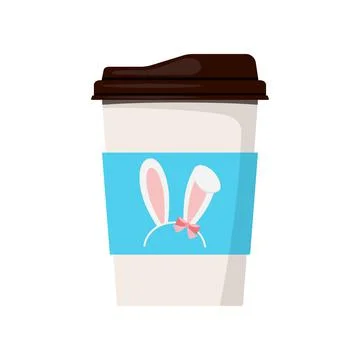 Easter coffee cup or mug with cute bunny ears icon isolated on white background. Stock Illustration