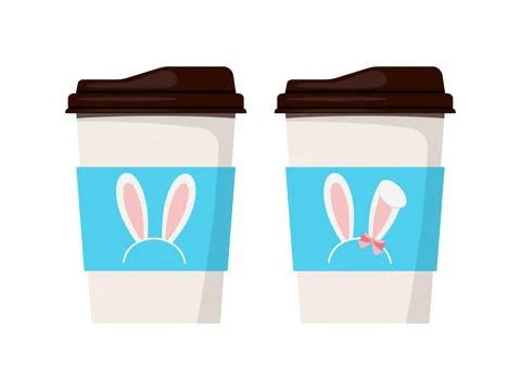 Easter coffee mug with cute bunny ears icon isolated on white background. Stock Illustration