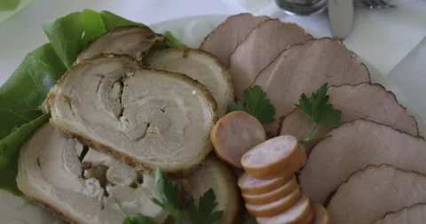 Easter cold cuts on the table, 4K Stock Footage 184018250