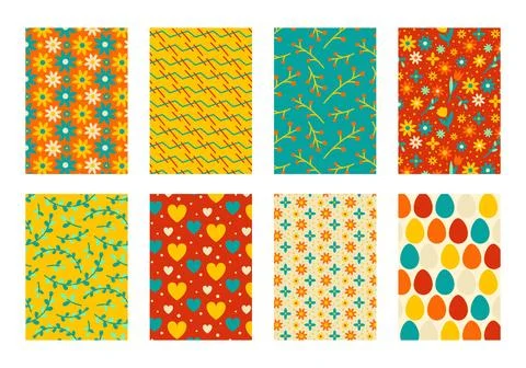 Easter collection of colorful flowers patterns Illustrazione stock