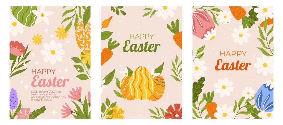 Easter collection of vertical greeting cards template. Design with floral f.. Stock Illustration