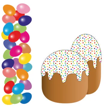 Easter color eggs and Easter cakes Stock Illustration
