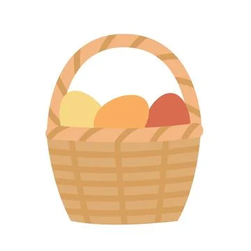 Easter color eggs in basket. Easter holiday. Cartoon vector illustration Stock Illustration