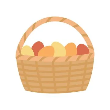 Easter color eggs in basket. Easter holiday. Cartoon vector illustration Stock Illustration