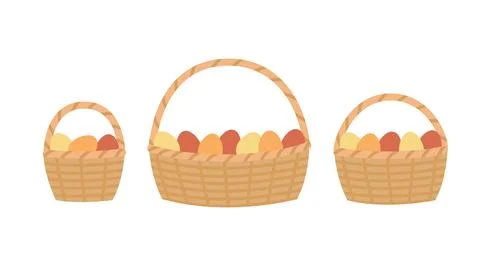 Easter color eggs in basket set. Easter holiday. Cartoon vector illustration Stock Illustration