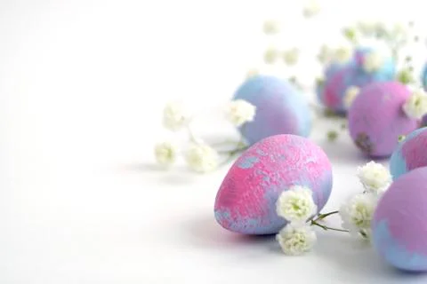 Easter color painted eggs on a white background. Stock Photos