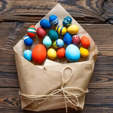 Easter colored craft eggs Stock Photos