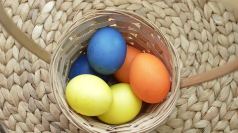 Easter Colored Eggs in a Basket Spin Stock Footage 62707426