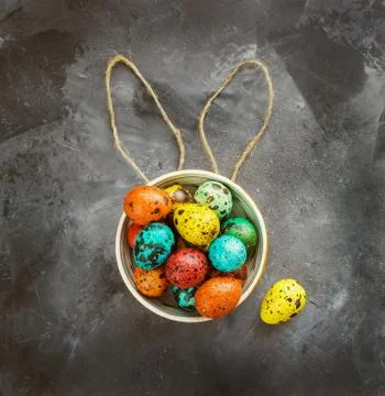 Easter colored eggs on a dark background, concept Easter Stock Photos