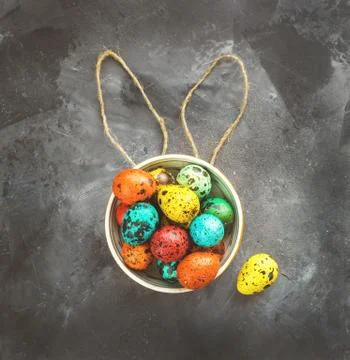 Easter colored eggs on a dark background, concept Easter Stock Photos