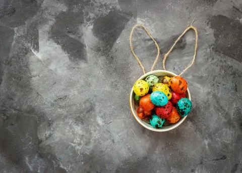 Easter colored eggs on a dark background, concept Easter Stock Photos