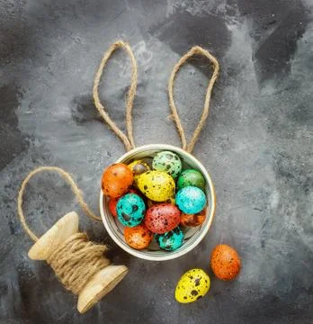 Easter colored eggs on a dark background, concept Easter Stock Photos