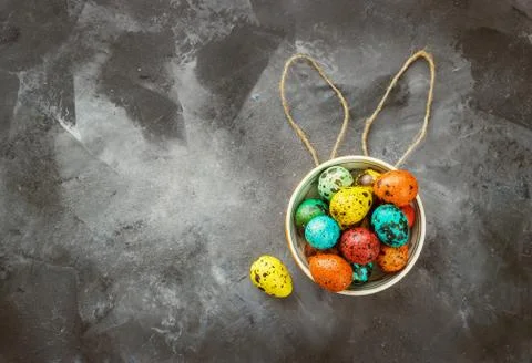 Easter colored eggs on a dark background, concept Easter Stock Photos