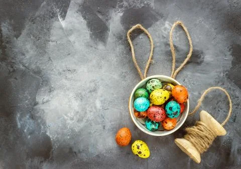 Easter colored eggs on a dark background, concept Easter Stock Photos