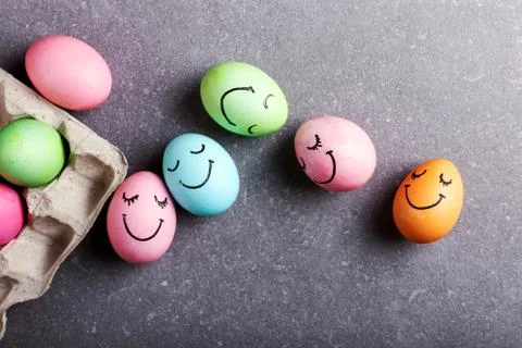 Easter colored eggs. Festive preparation for a card. Stock Photos
