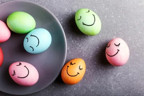 Easter colored eggs. Festive preparation for a card. Stock Photos