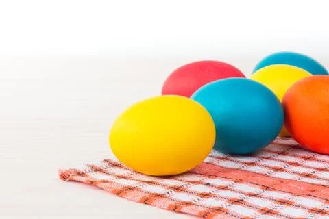 Easter colored eggs on the table Stock Photos