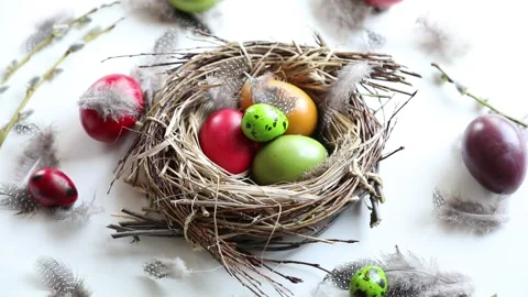 Easter colored eggs, top view Stock Footage 303823834