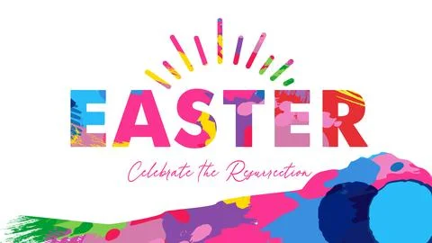 Easter, colored grunge brush pattern typography with open tomb Stock Illustration