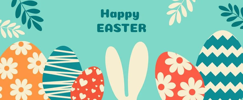 Easter colored horizontal background, chicken eggs with graphic イラスト素材