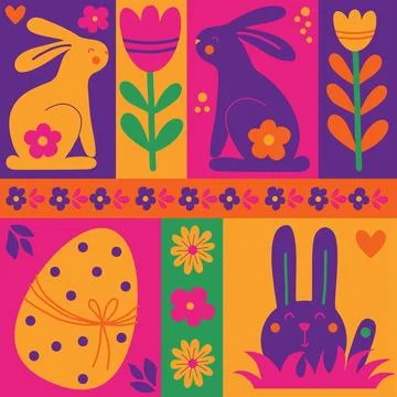 Easter colorful abstract elements tiles set. Modern pattern geometric abstr.. 스톡 일러스트