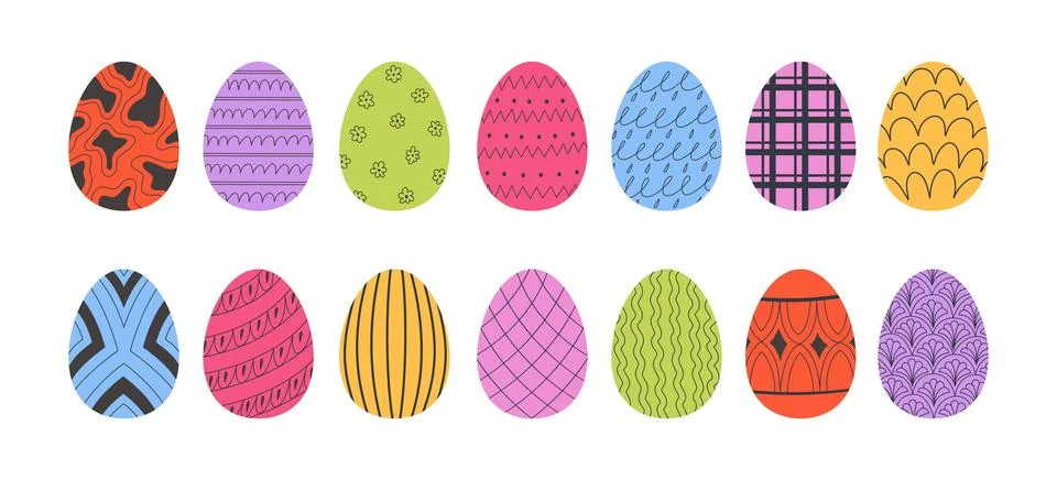 Easter colorful eggs set doodle style. Happy easter hand drawn vector illustr Stock Illustration
