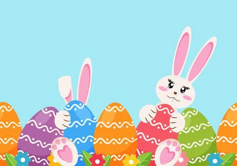 Easter colorful seamless border with eggs and bunnies. Vector illustration. Illustrazione stock