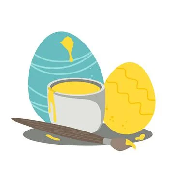 Easter coloring eggs with paints. Vector illustration in a flat style isolate Stock Illustration