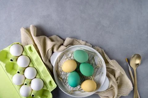 Easter composition with chicken and quail eggs Stock Photos