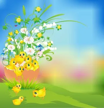 Easter composition with chicken Stock Illustration