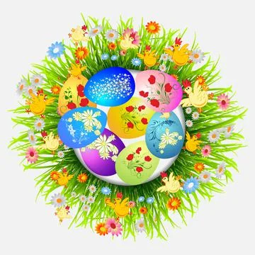 Easter composition with chickens, Stock Illustration