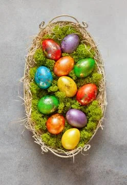 Easter composition with colorful Easter eggs Stock Photos