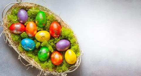 Easter composition with colorful Easter eggs Stock Photos