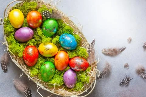 Easter composition with colorful Easter eggs Stock Photos